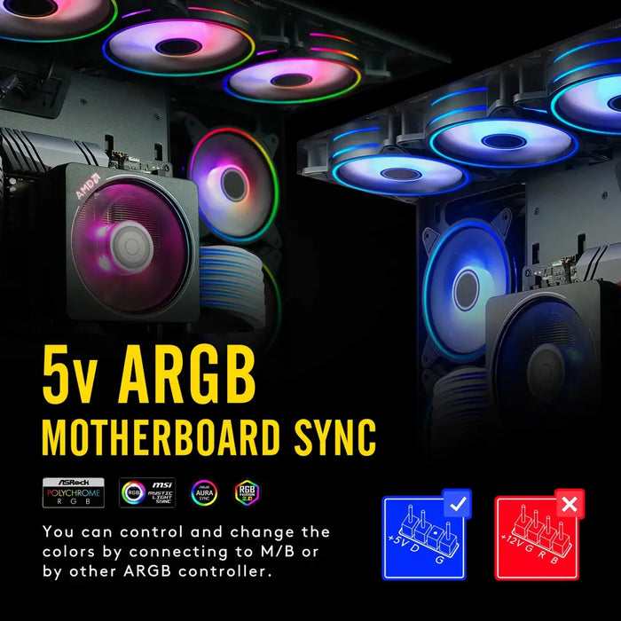 EZDIY-FAB Moonlight Black RGB PWM 120mm Fan Set - 5 Pack - Вентилатори<<<Компютърни компоненти<<<ValiAPI