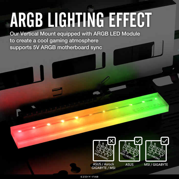 45° GPU Vertical Mounting Bracket EZDIY-FAB ARGB PCIe 4.0 Riser Cable - White