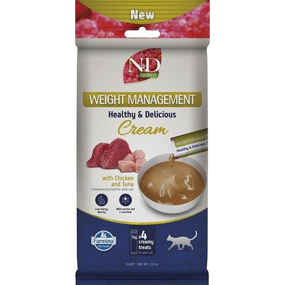 FARMINA N&D Quinoa Cat Weight Management Cream with Chicken & Tuna box – cat treat – 4x15g