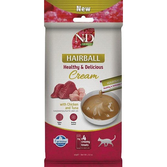 FARMINA N&D Quinoa Cat Hairball Cream with Chicken & Tuna box – cat treat – 4x15g