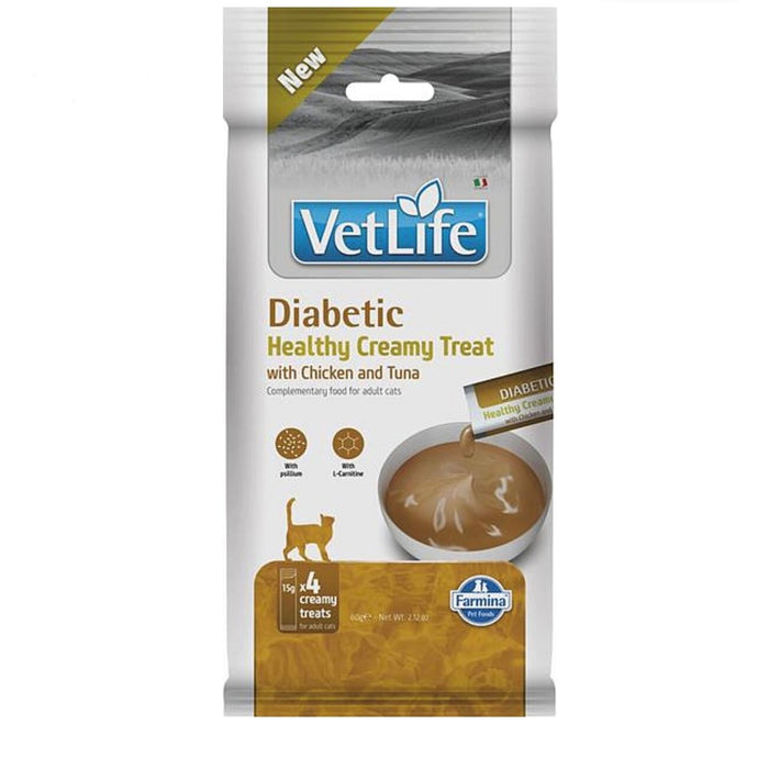 FARMINA Vet Life Cat Diabetic Creamy treat with Chicken & Tuna box – cat treat – 4x15g