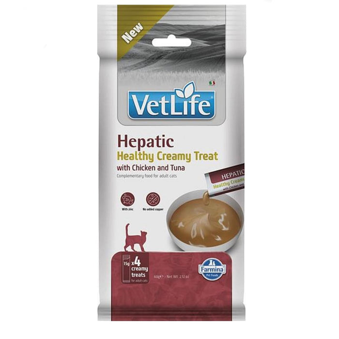 FARMINA Vet Life Cat Hepatic Creamy treat with Chicken & Tuna box – cat treat – 4x15g