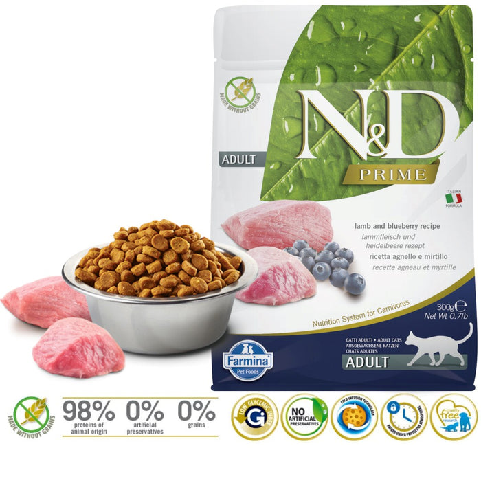 FARMINA N&D Prime Cat Lamb and Blueberry Adult  - dry cat food - 300 g