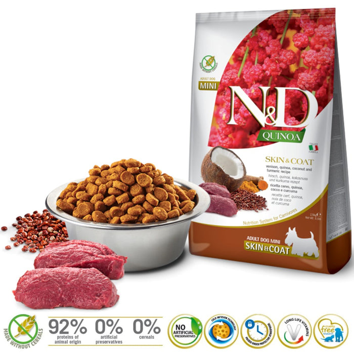 FARMINA N&D Quinoa Dog Skin&Coat Venison, Coconut Adult Mini  - dry dog food - 2.5 kg