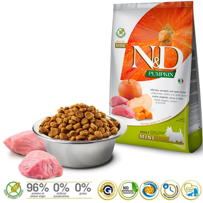 FARMINA N&D GF Pumpkin, Boar & Apple Adult Mini - dry dog food - 800 g