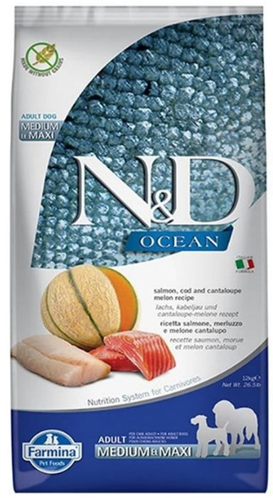 FARMINA N&D Ocean Dog Salmon, Cod, Cantaloupe, Melon Adult Medium&Maxi - dry dog food - 12 kg
