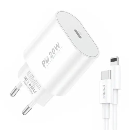 Fast charger Foneng 1x USB PD 3.0 EU39 20W + USB C to Lightning - mains chargers<<<Chargers<<<GSM