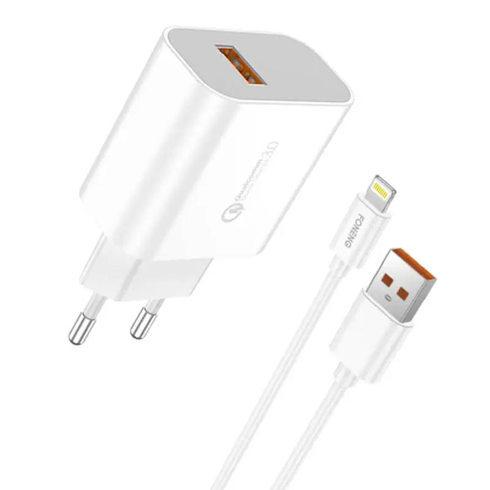 Fast charger Foneng 1x USB QC3.0 EU46 18W + USB Lightning cable - mains chargers<<<Chargers<<<GSM