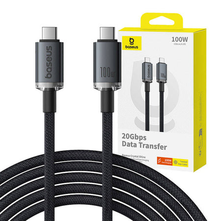 Fast Charging Cable Baseus Crystal Shine USB-C to USB-C 100W 1,5m 20Gb (black) - USB-C to USB-C<<<USB cables<<<GSM