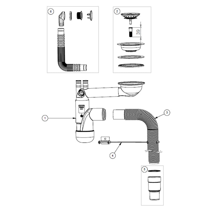 SIPHON FOR SINGLE BOWEL SINK FAT 22-61