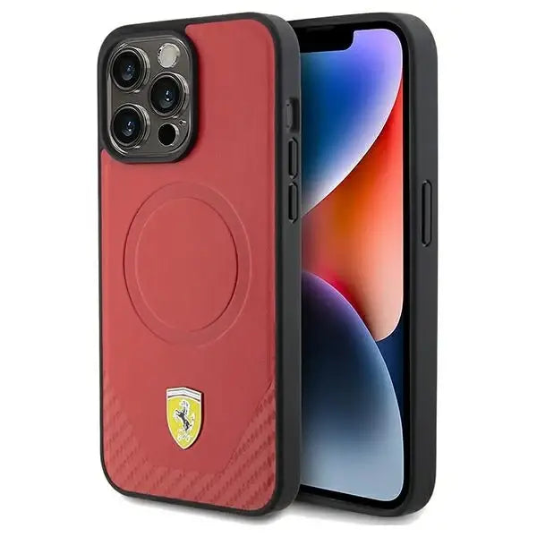 Ferrari Carbon Metal Logo MagSafe case for iPhone 15 Pro - red - Cell phone cases and covers<<<HurtelXML