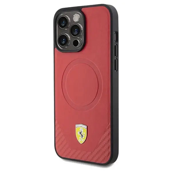 Ferrari Carbon Metal Logo MagSafe case for iPhone 15 Pro - red - Cell phone cases and covers<<<HurtelXML