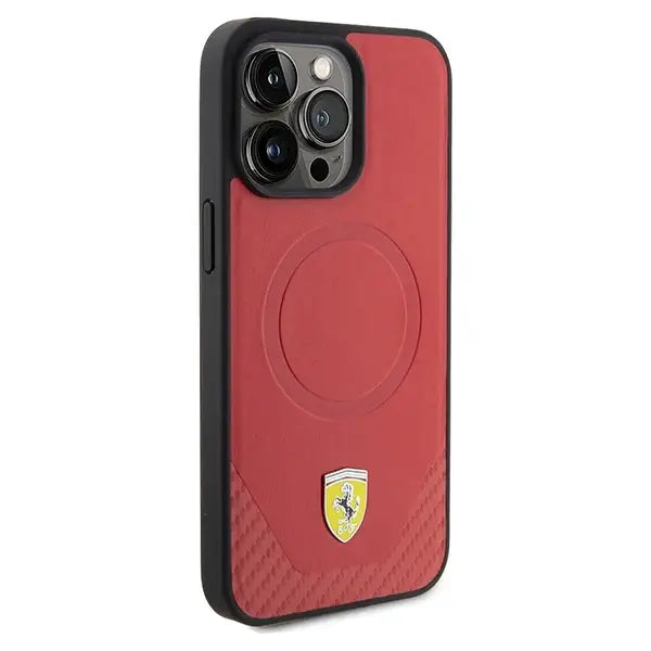 Ferrari Carbon Metal Logo MagSafe case for iPhone 15 Pro - red - Cell phone cases and covers<<<HurtelXML