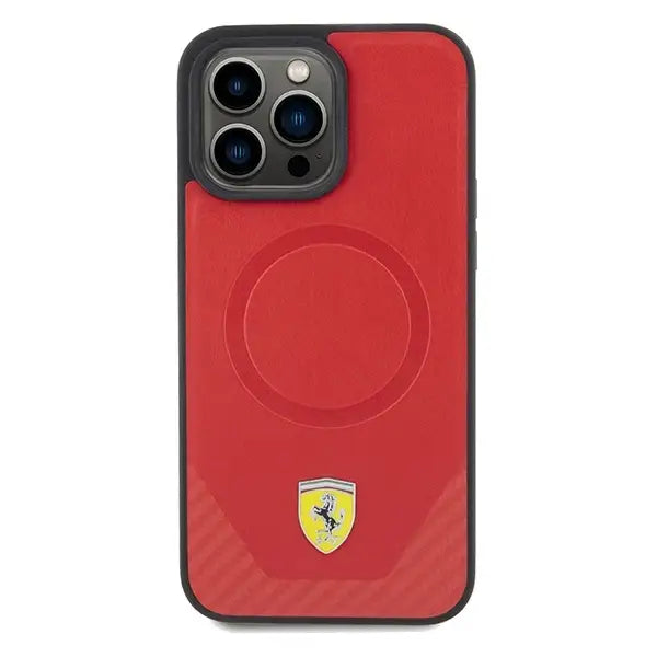 Ferrari Carbon Metal Logo MagSafe case for iPhone 15 Pro - red - Cell phone cases and covers<<<HurtelXML