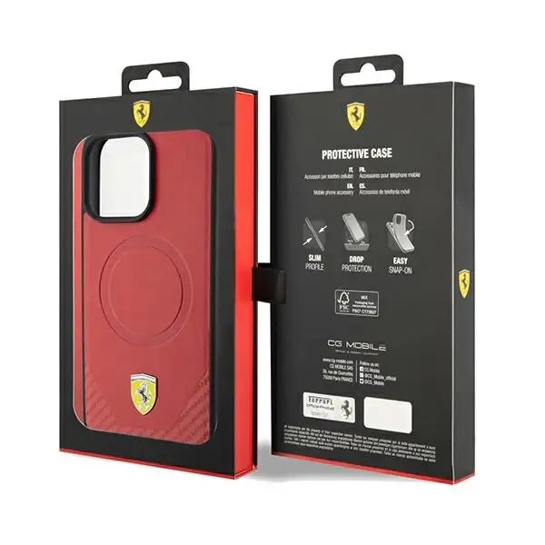 Ferrari Carbon Metal Logo MagSafe case for iPhone 15 Pro - red - Cell phone cases and covers<<<HurtelXML