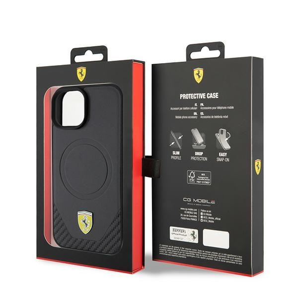 Ferrari FEHMP15SPTEK iPhone 15 6.1’’ black/black hardcase Carbon Metal Logo MagSafe - Cell phone cases