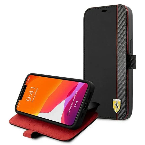Ferrari FESAXFLBKP13SBK iPhone 13 mini 5.4’’ black/black book On Track Carbon Stripe - Cell phone cases