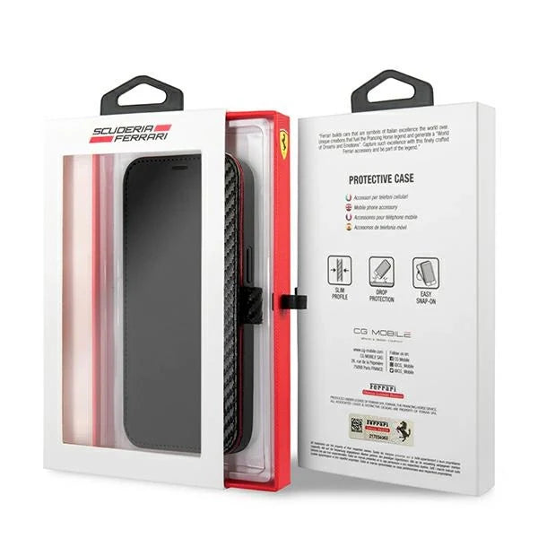 Ferrari FESAXFLBKP13SBK iPhone 13 mini 5.4’’ black/black book On Track Carbon Stripe - Cell phone cases
