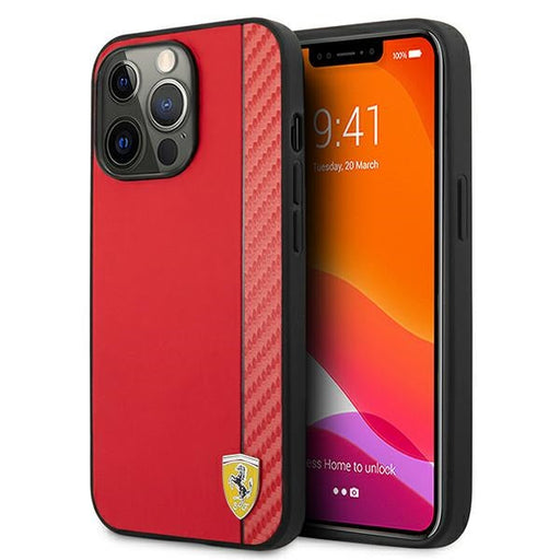 Ferrari FESAXHCP13XRE iPhone 13 Pro Max 6.7’’ red/red hardcase On Track Carbon Stripe - Cell phone cases