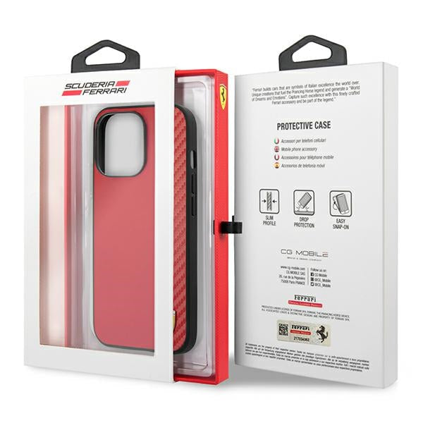 Ferrari FESAXHCP13XRE iPhone 13 Pro Max 6.7’’ red/red hardcase On Track Carbon Stripe - Cell phone cases