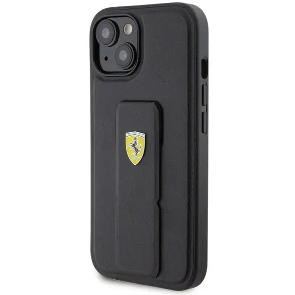Ferrari Grip Stand Metal Logo case for iPhone 15 - black - Cell phone cases and covers<<<HurtelXML