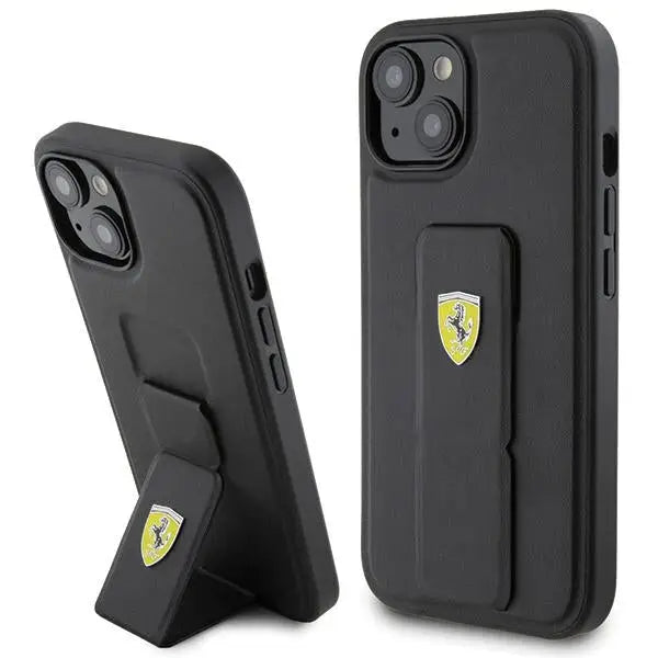 Ferrari Grip Stand Metal Logo case for iPhone 15 - black - Cell phone cases and covers<<<HurtelXML