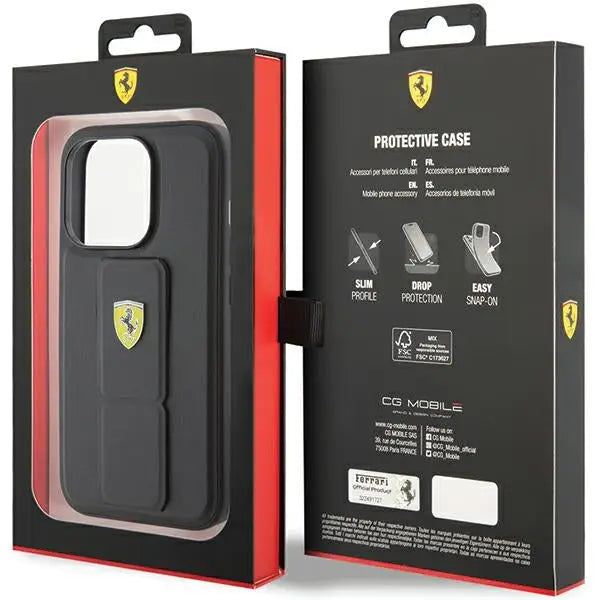 Ferrari Grip Stand Metal Logo case for iPhone 15 Pro - black - Cell phone cases and covers<<<HurtelXML