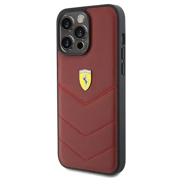 Ferrari Leather Stitched Lines case for iPhone 15 Pro Max - red - Cell phone cases and covers<<<HurtelXML