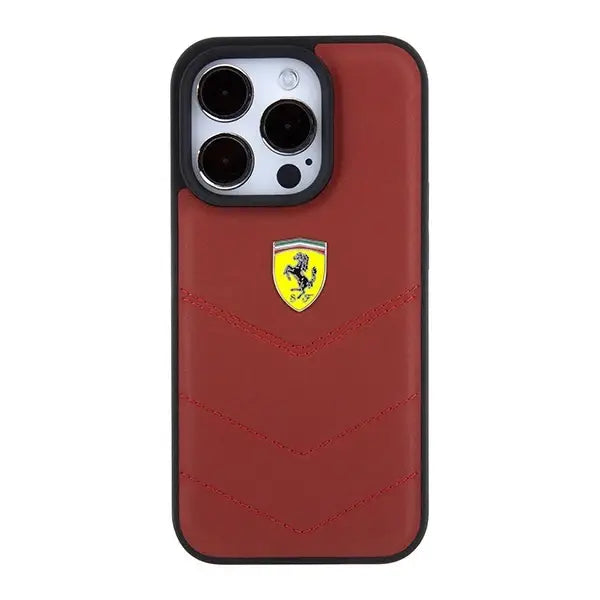 Ferrari Leather Stitched Lines case for iPhone 15 Pro - red - Cell phone cases and covers<<<HurtelXML