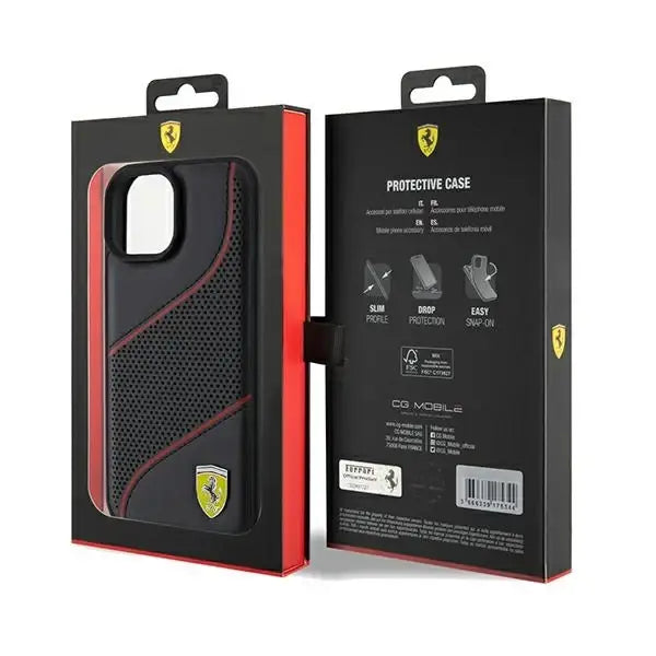 Ferrari Perforated Waves Metal Logo case for iPhone 15 / 14 / 13 - black - Cell phone cases and covers<<<HurtelXML