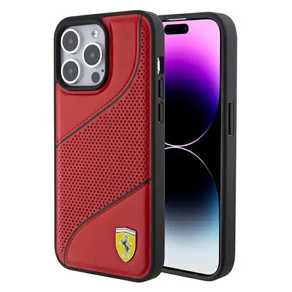 Ferrari Perforated Waves Metal Logo case for iPhone 15 Pro Max - red - Cell phone cases and covers<<<HurtelXML