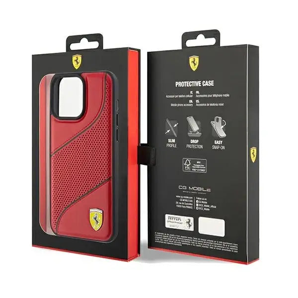 Ferrari Perforated Waves Metal Logo case for iPhone 15 Pro Max - red - Cell phone cases and covers<<<HurtelXML