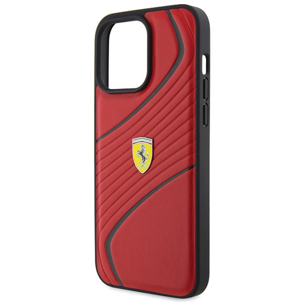 Ferrari Twist Metal Logo case for iPhone 15 Pro Max - red