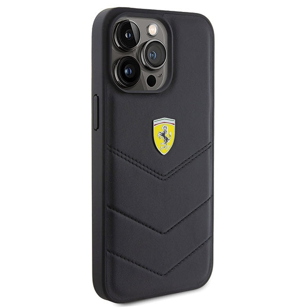 Ferrari Quilted Metal Logo case for iPhone 15 Pro Max - black