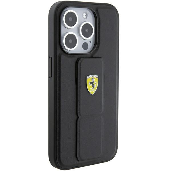 Ferrari Grip Stand Metal Logo case for iPhone 15 Pro - black