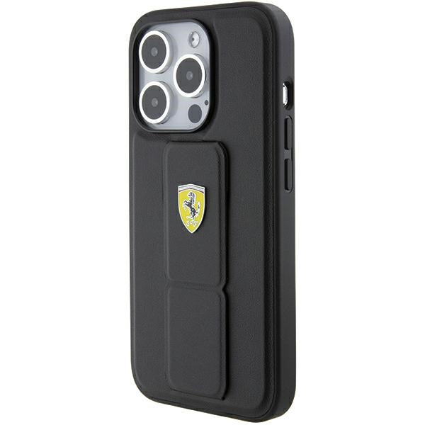Ferrari Grip Stand Metal Logo case for iPhone 15 Pro Max - black