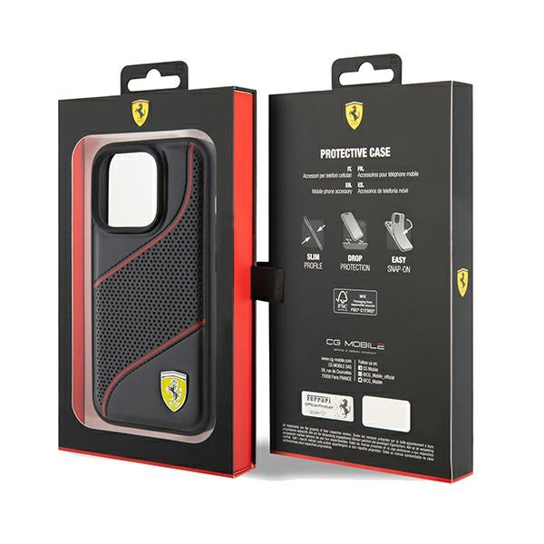 Ferrari Perforated Waves Metal Logo case for iPhone 15 Pro - black