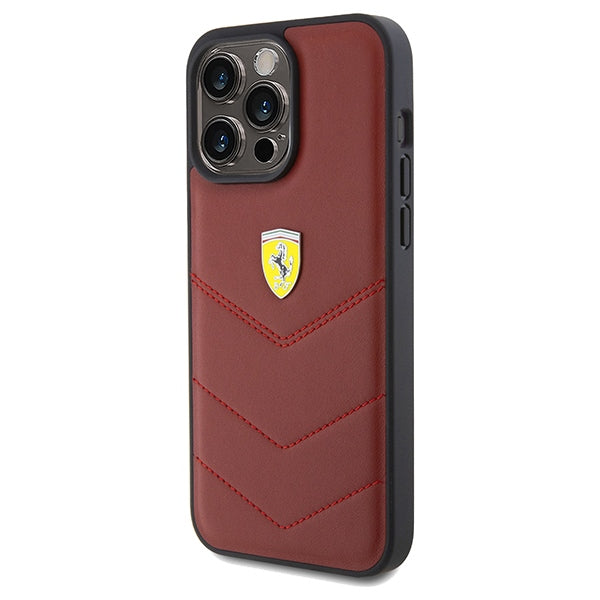 Ferrari Leather Stitched Lines case for iPhone 15 Pro Max - red