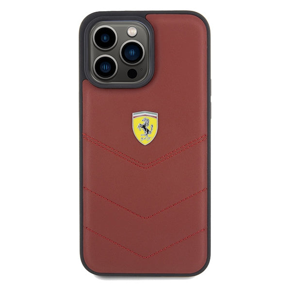 Ferrari Leather Stitched Lines case for iPhone 15 Pro Max - red