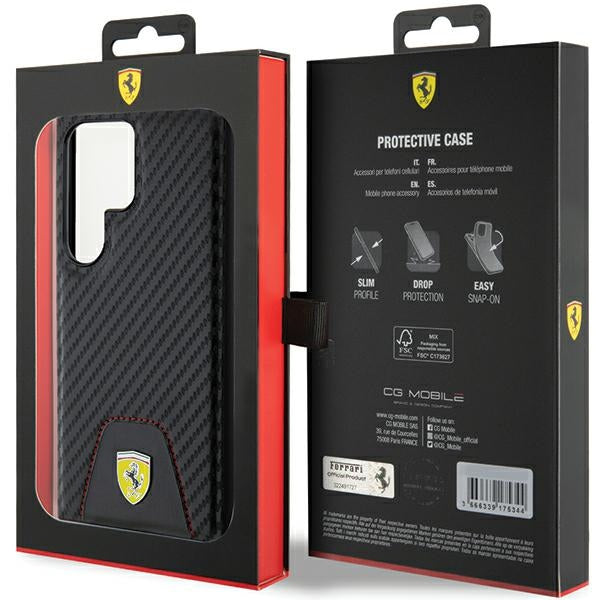 Ferrari Carbon Stitched Bottom case for Samsung Galaxy S24 Ultra - black