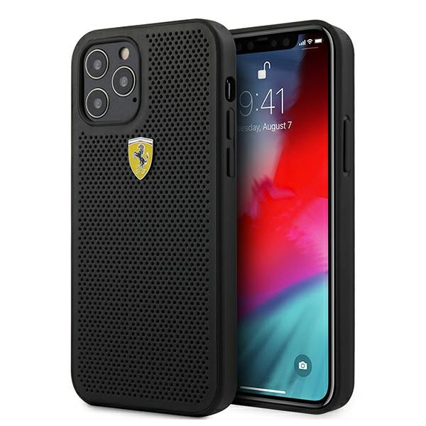 Ferrari FESPEHCP12MBK iPhone 12/12 Pro 6.1&quot; black/black hardcase On Track Perforated