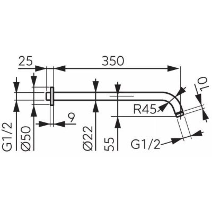 SHOWER PIE ARM 350 MM BLACK