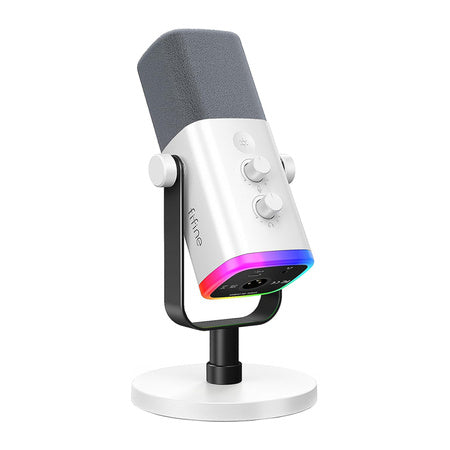 Fifine AM8W dynamic microphone with stand (white)