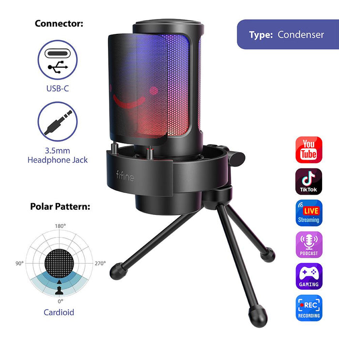 Desktop microphone FIFINE A8V RGB - Black
