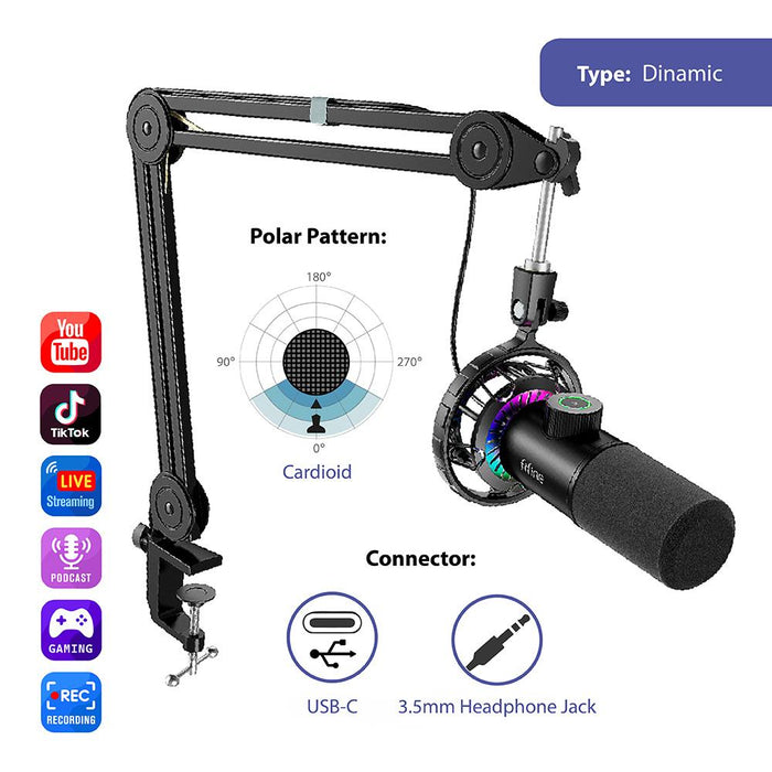 Microphone with stand FIFINE T658 Dynamic RGB - Black