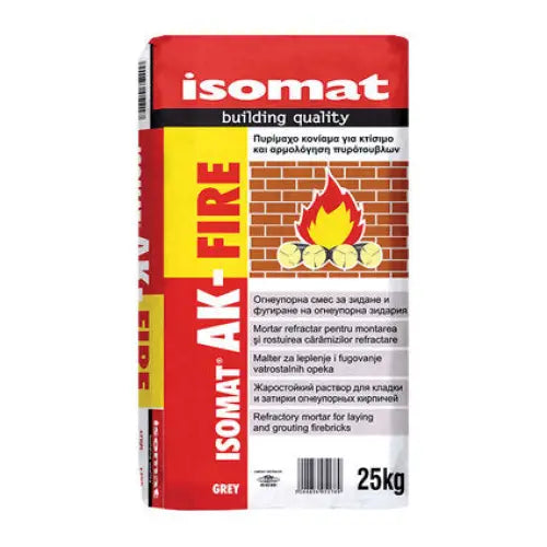 FIRE RESISTANT CEMENT MIXTURE FOR FIRE RESISTANT BRICKS ISOMAT AK-FIRE - Лепила за плочки<<<Сухи строителни