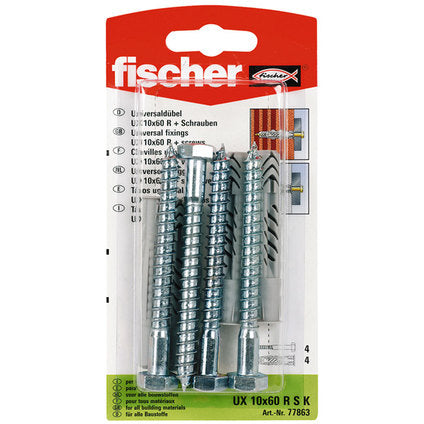 UNIVERSAL DOWEL WITH BOLT F10X60MM 4 PCS FISCHER UX RSK