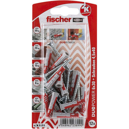 UNIVERSAL DOWEL WITH SCREW F6X30MM 12 PCS FISCHER DUOPOWER SK NV
