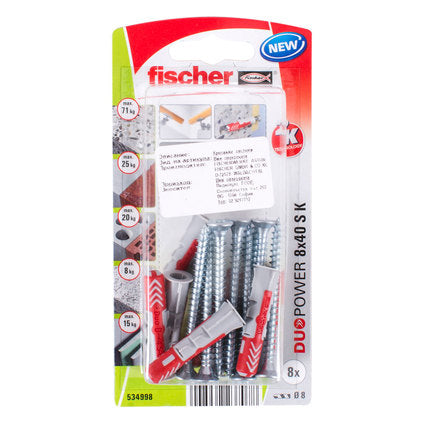 UNIVERSAL DOWEL WITH SCREW F8X40MM 8 PCS FISCHER DUOPOWER SK NV