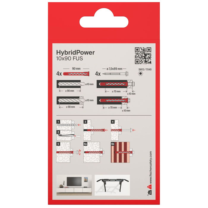 HYBRID FRAME DOWEL WITH SCREW 10X90 FUS K FISCHER 4 PCS